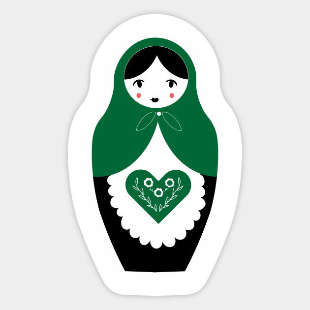 Matryoshka Nesting Doll, Green Sticker by BeanstalkPrints